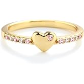 Precious Pieces Puff Heart Ring, 925 Sterling Silver or 14K Gold-Plated | Available with clear or pink CZ accents for babies, toddlers, little girls, teens &amp; women. Stackable or pinky ring.