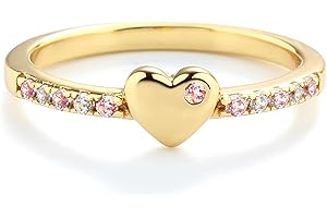 Precious Pieces .925 Sterling Silver or 14K Gold Plated Baby Ring with Puff Heart and Pink CZs for Babies, Toddlers, Little Girls, Stackable or Pinky Ring for Teens and Women