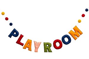 MEYGAJOE Pre-strung Felt Playroom Banner, Reusable play sign, Boho Playroom Wall Decor, Wool Felt Ball Garland, 3D Effect Playroom Sign Wall Letters for Toddler Girls Boys Kids Playroom Nursery Room Decoration