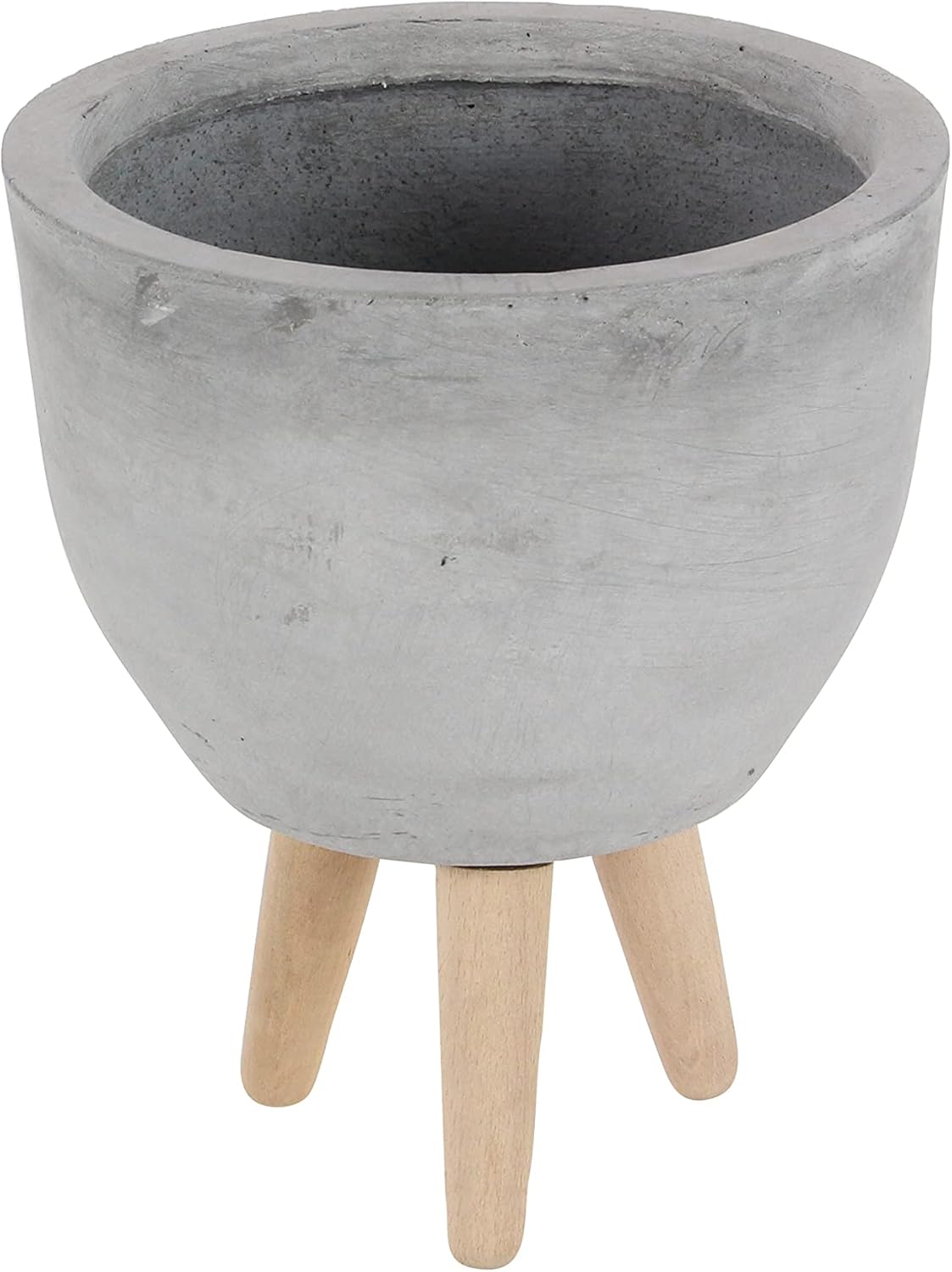 Deco 79 46469 Round Fiber Clay and Wood Planters (Set of 2), S/3 12", 15", 16" W, LightGray: Home & Kitchen