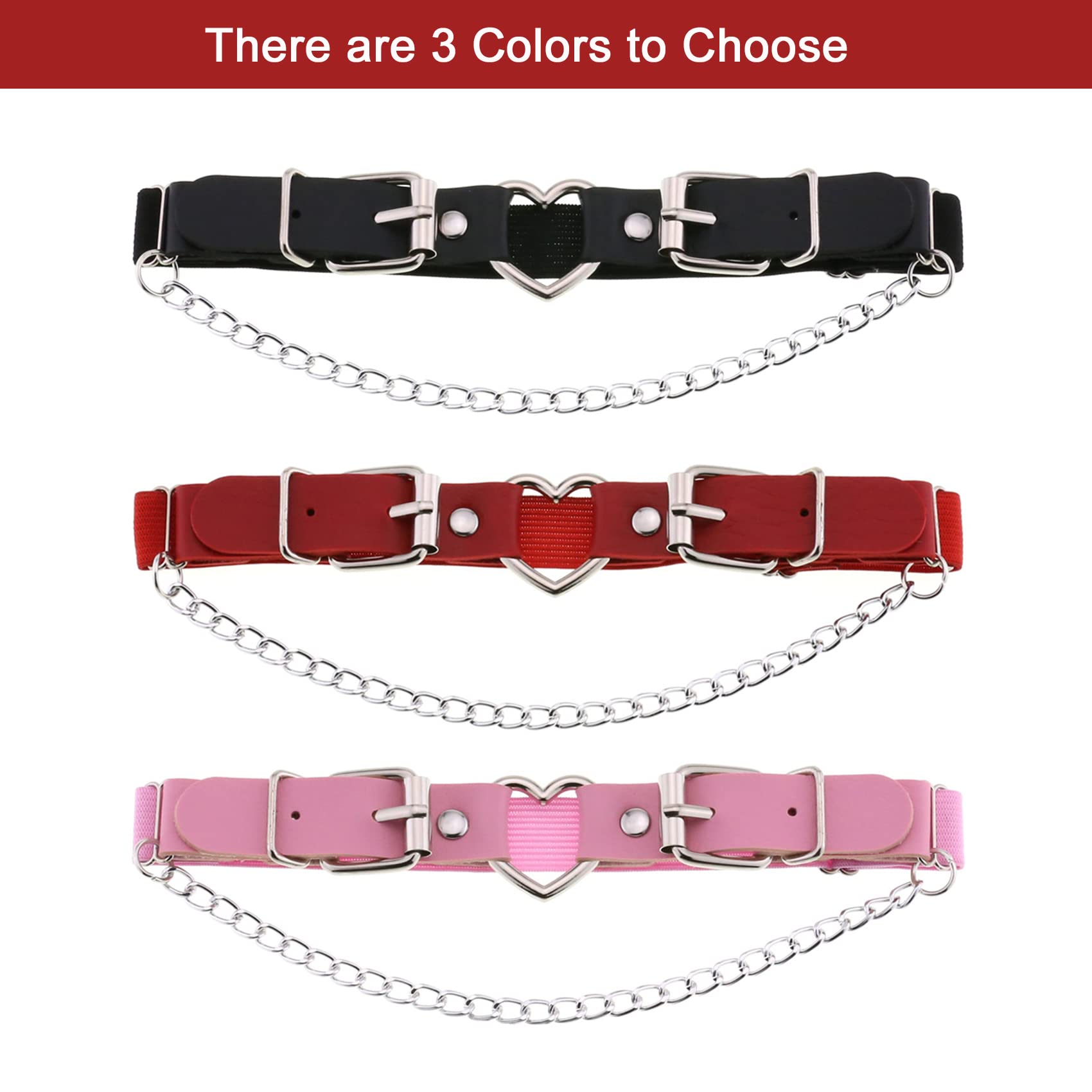 2PCs Leather Leg Garter with Chains, Elastic Rock Heart Thigh Garter for Women