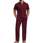 COOFANDY Mens 2 Piece Sets Summer Outfits Short Sleeve Button Down Shirt Loose Pant Sets Beach Vacation Outfits