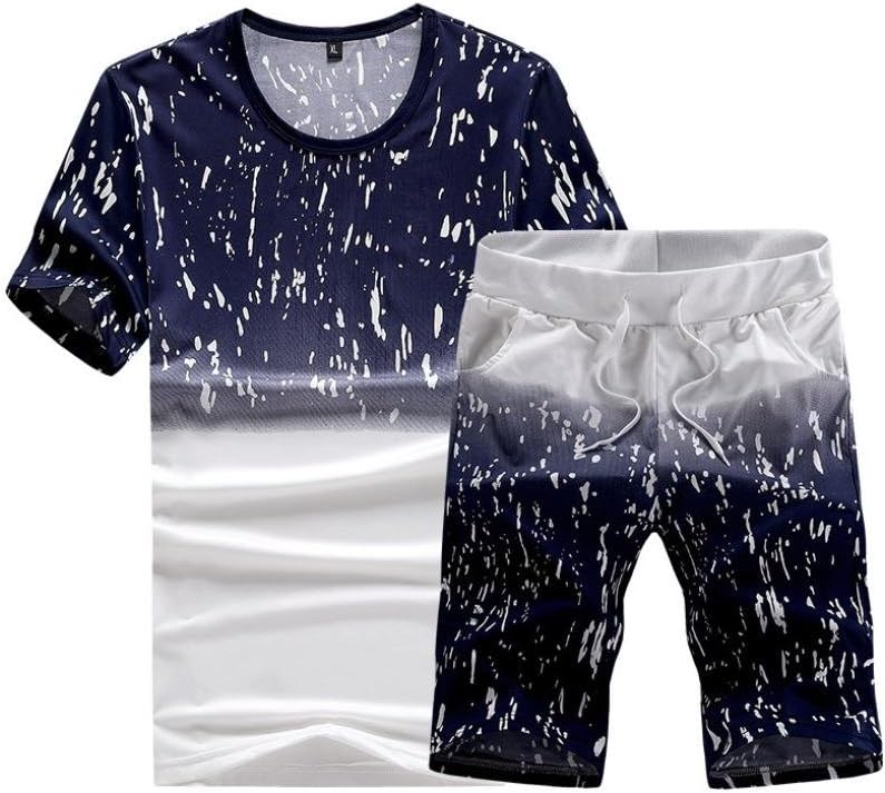 NREALY Men's Fashion Printing Short Sleeve O Neck Shirt Tops Casual Short Pant Suit