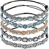 Mudder 5 Pieces Rhinestone Beaded Elastic Headband Handmade Hair Bands Woman Hair Accessories