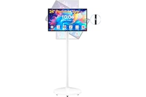 Anweller 24" Portable TV Tablet, Touchscreen Portable Monitor with Stand on Wheels, 24-inch Wireless Touch Screen Smart Mobile Movable Rolling TV, 8000mAh Battery Operated, 8GB RAM + 128GB ROM