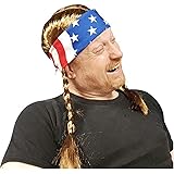 Willie Braided Wig with USA Bandana - Hillbilly Country Red Neck Cowboy Costume