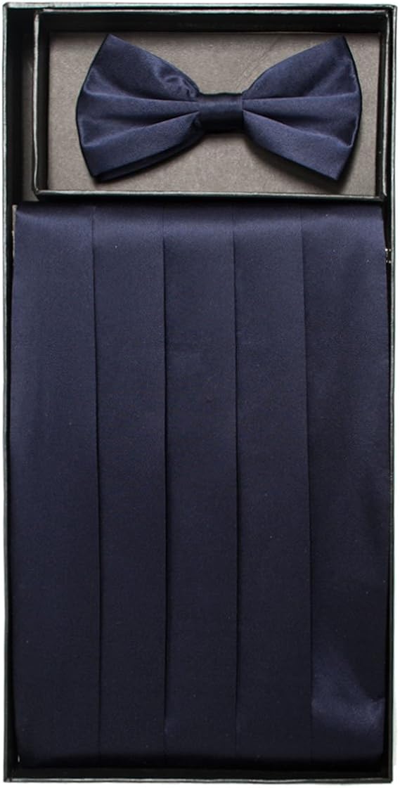 Navy Blue Solid Cummerbund and Bow Tie Set Amazon.co.uk Clothing