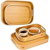 INTERWARM 4Pcs Bamboo Serving Tray, 2 Size Serving Tray with Handle and Arc Angles Rectangular Bamboo Decorative Trays for Home Decor Ottoman Kitchen Bathroom Breakfast Coffee Table Accessory