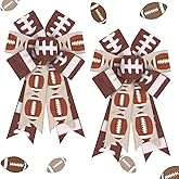 2PCS American Football Wreath Bows Football Bows Brown White Strips Burlap Bows for Wreath, Sports Fabric Linen Ribbon Bow for Super Bowl Party Home Indoor Outdoor Decoration Wreath Ornament Supplies