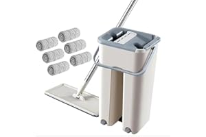 Jalzdieod Hands Free Wringing Bucket Squeeze Flat Mop with Microfiber Pads for Wet Dry Floor Cleaner for Hardwood Laminate