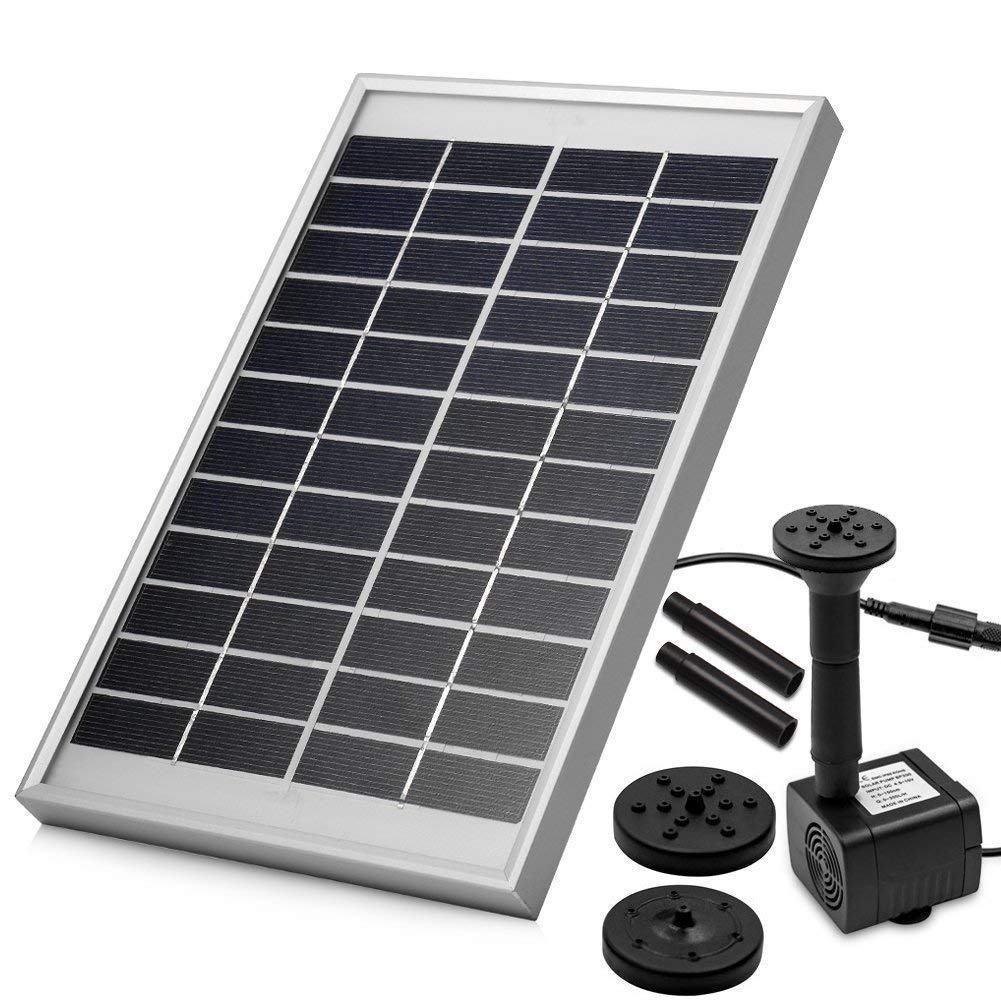 LUXJET 5W Solar Fountain Pump Garden Water Pump for Pond Birdbath, Maximum Flow 380L/H
