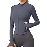 AKEWEI Womens Zip Up Workout Jackets Lightweight Athletic Slim Fit Track Jacket with Inner and Outer Pockets and Thumb Holes