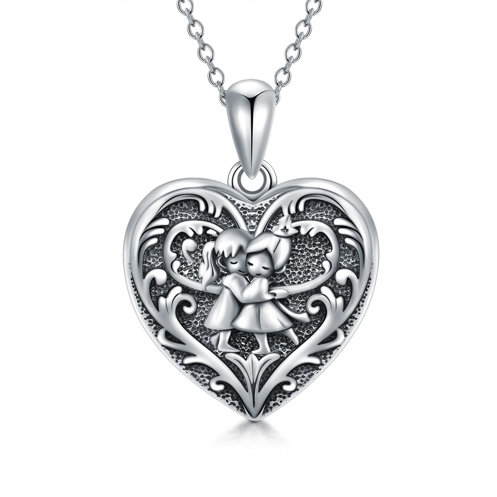 SOULMEET Heart Shaped Friendship Sisters Locket Necklace Always My Sister Forever My Friends Photo Locket Pendant Necklace Jewelry Gifts for Best Friend Sterling Silver Custom Jewelry (Locket only)