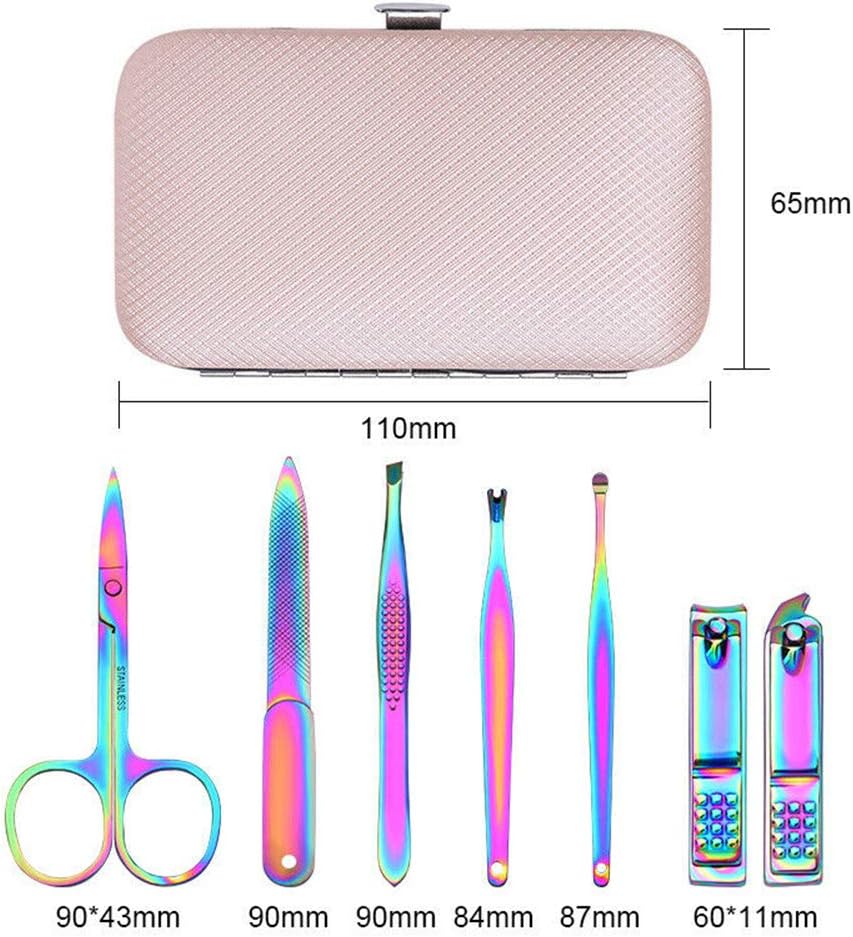 Mini Rainbow Manicure Kits for Girls 7 in 1 Nail Clippers Set for Women Professional Nail Kit Portable Nail Care Travel or Home Use: Health & Personal Care