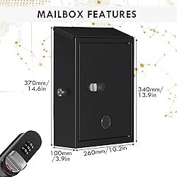 WeHere Mailbox Wall Mount, Locking Post Box for