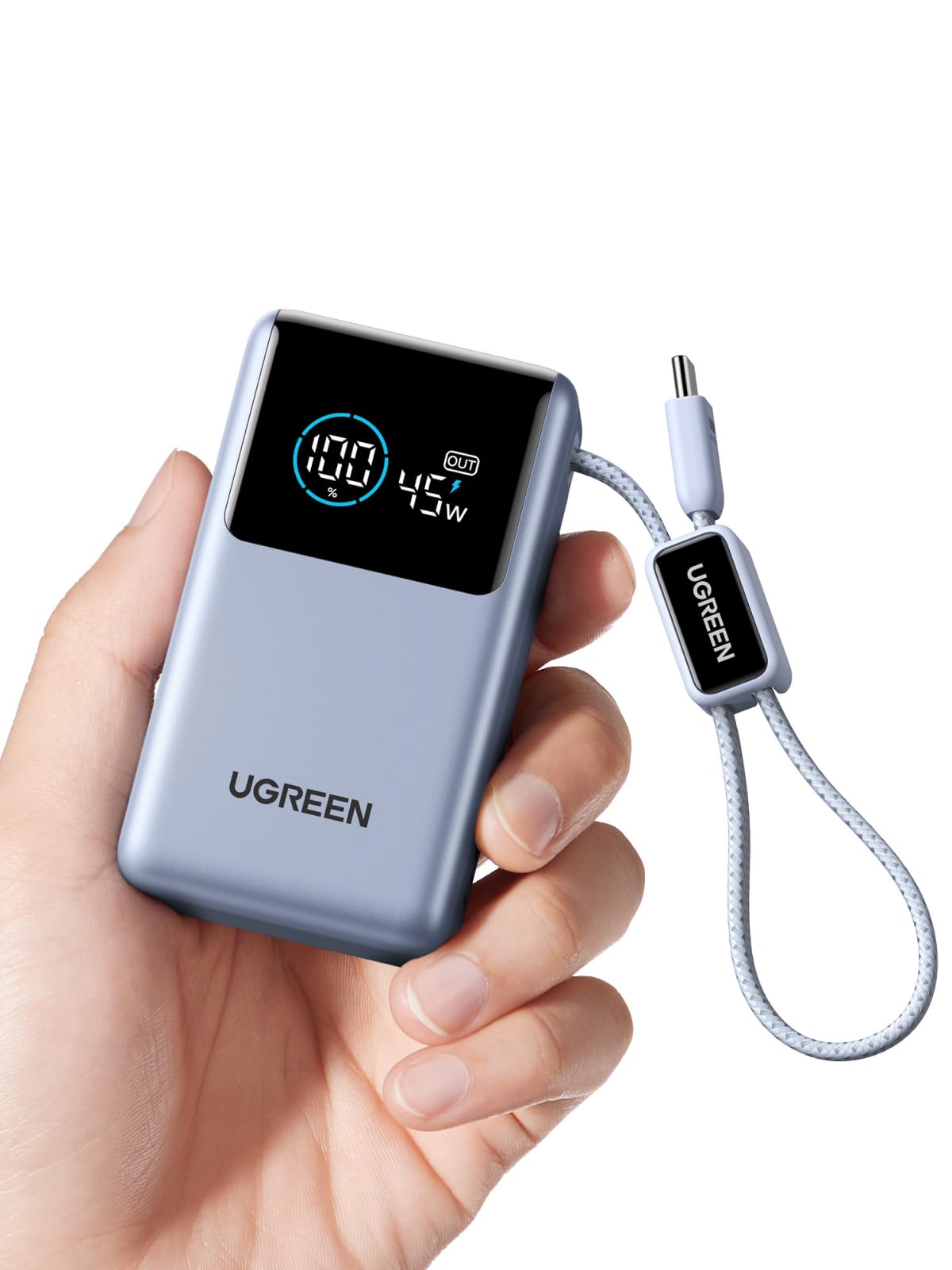 UGREEN Nexode Pro Power Bank 10,000mAh 45W, Compact Portable Charger, Built-in USB-C Cable, PD Super Fast Charging Battery Pack with Digital Display for iPhone 17/16 Pro Max Air/Galaxy S26 Ultra