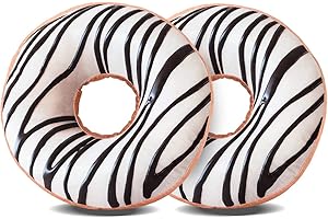 HYSEAS Round Throw Pillow 14 Inch Chocolate White Donut, 3D Digital Print Decorative Soft Food Shaped Pillow, Light Weight Seat Cushion for Couch, Chair, Floor, Sofa, 2 Pack