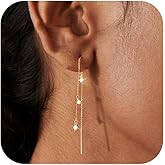 Threader Earrings for Women Dainty Gold Tassel Rhinestone Long Chain Dangle Drop Earrings Trendy Wedding Prom Dress Jewelry Accessories Christmas Gifts