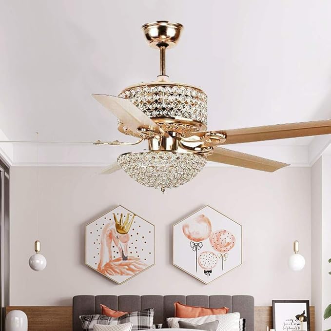 Amazon.com: LEDBOY 52" Crystal Gold Ceiling Fan with Light Adjustable 3