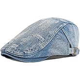 Denim Newsboy Hats Flat Cap for Men Women Adjustable Ivy Gatsby Cabbie Driving Hat