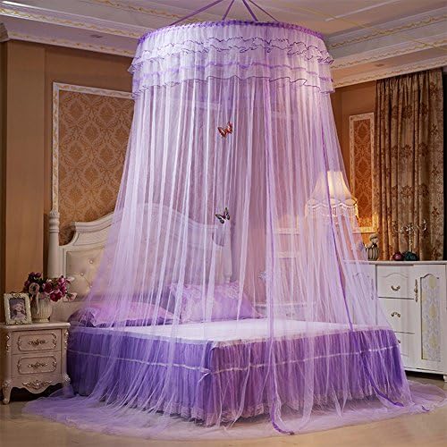 Princess Dream Butterfly Dome Mosquito Net， Round mosquito nets Luxury Princess Pastoral Lace Bed Canopy Net Crib Luminous butterfly (purble)