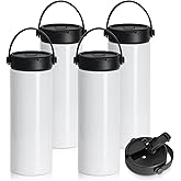 PYD Life 4 Pack Sublimation Tumblers Water Bottles 30 OZ 900 ML with Leakproof Straw Lid and Silicone Handle, Straight Stainless Steel Insulated Sublimation Blanks for Full Wrap Printing