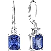 Starchenie Women's Dangle Earrings Sterling Silver Leverback Earrings Princess Brilliant Cut Birthstone Jewelry