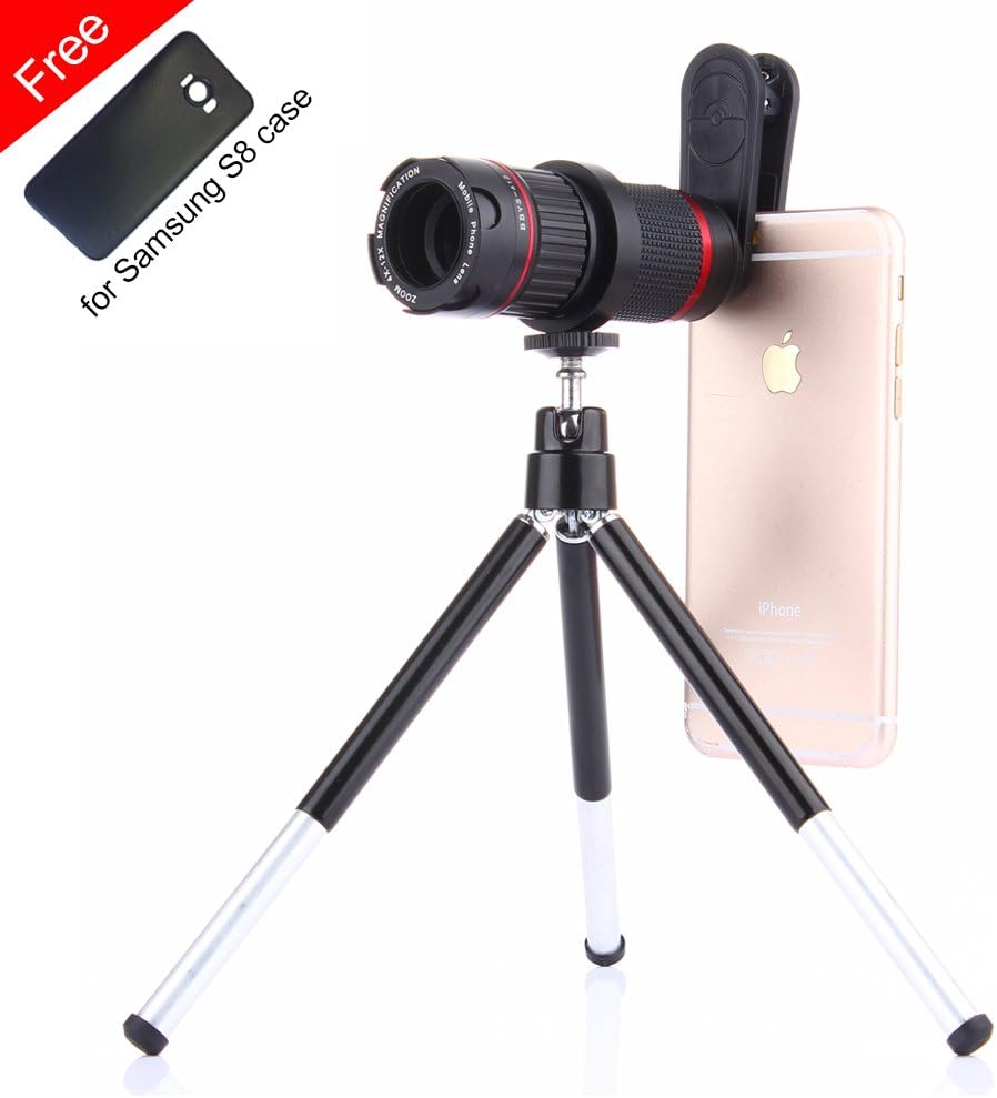 Phone Camera Lens Kit n Flexitable Tripod,Addprime Zoom 4X-12X Samsung S8 Telephoto Lens and Phone Case,0.45X Super Wide Angle Lens + 15X Macro Lens + 4X-12X Tele Lens 4 in 1 Phone Lens for Galaxy S8