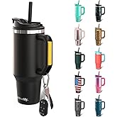 Frost Buddy Thicc Buddy - 40 oz Stainless Steel Vacuum Insulated Tumbler with Lid and Straw for Water - Travel Mug Cupholder Friendly - Gifts for Women Men Him Her (Black)