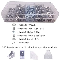 200pcs M5 T-Nuts Screws Kit for 2020 2040 8020