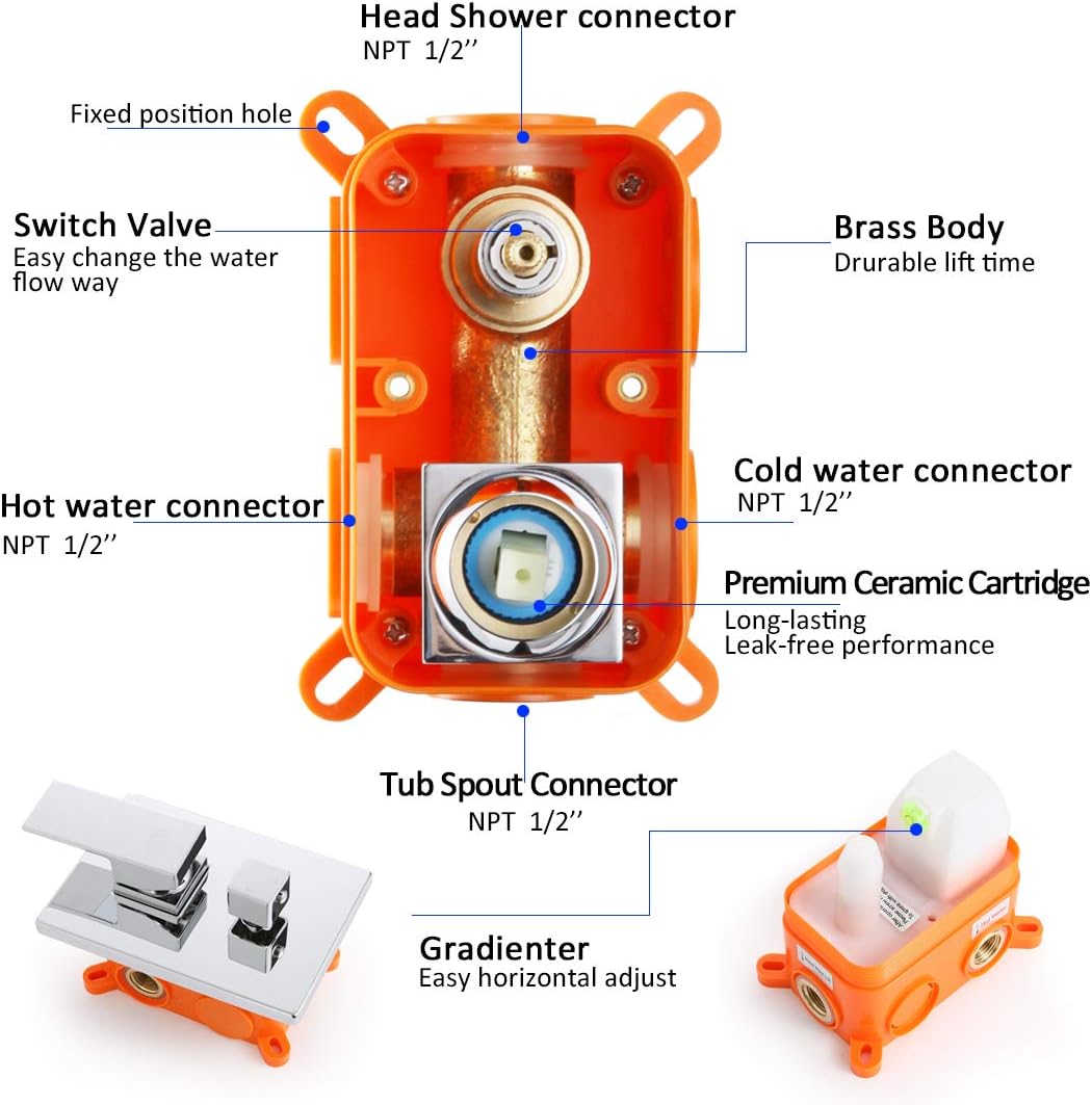 POP Shower Faucet Set with Tub Spout Chrome Bathroom Luxury Rain Mixer Shower System Wall Mounted Rainfall Shower Combo Set, Single Function Tub and Shower Trim Kit with Rough-in Valve - - 