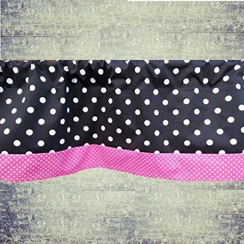 Valance Curtain - Black and White Polka Dot Valance with Pink Polka Dot Trim // 15’’ (L) x 52’’ (W) // Window Treatments, Topper, Kitchen, Nursery, Kids, Playroom, Classroom