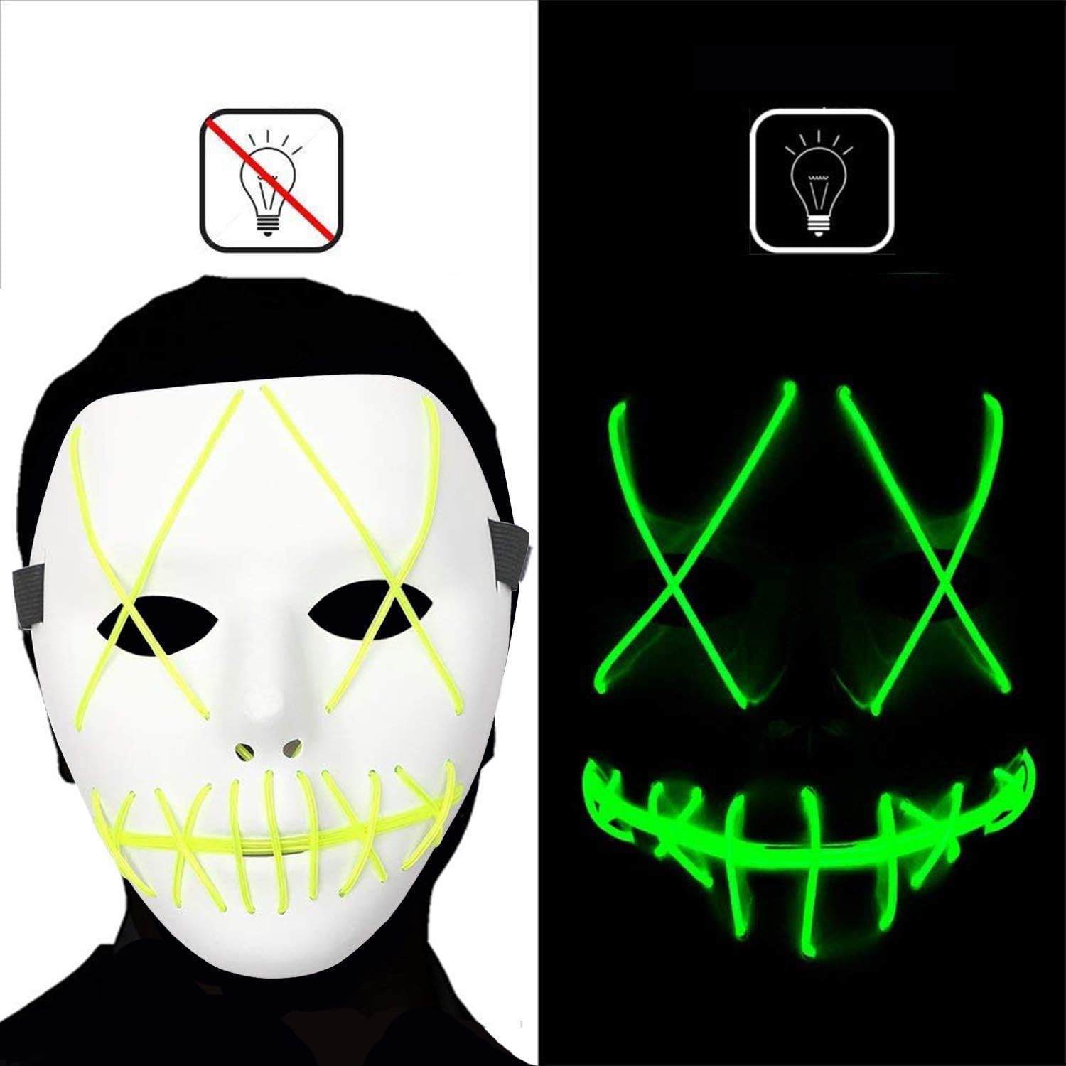 dee banna Halloween Mask LED Light up Mask for Halloween Festival Cosplay Halloween Costume Party Decorations