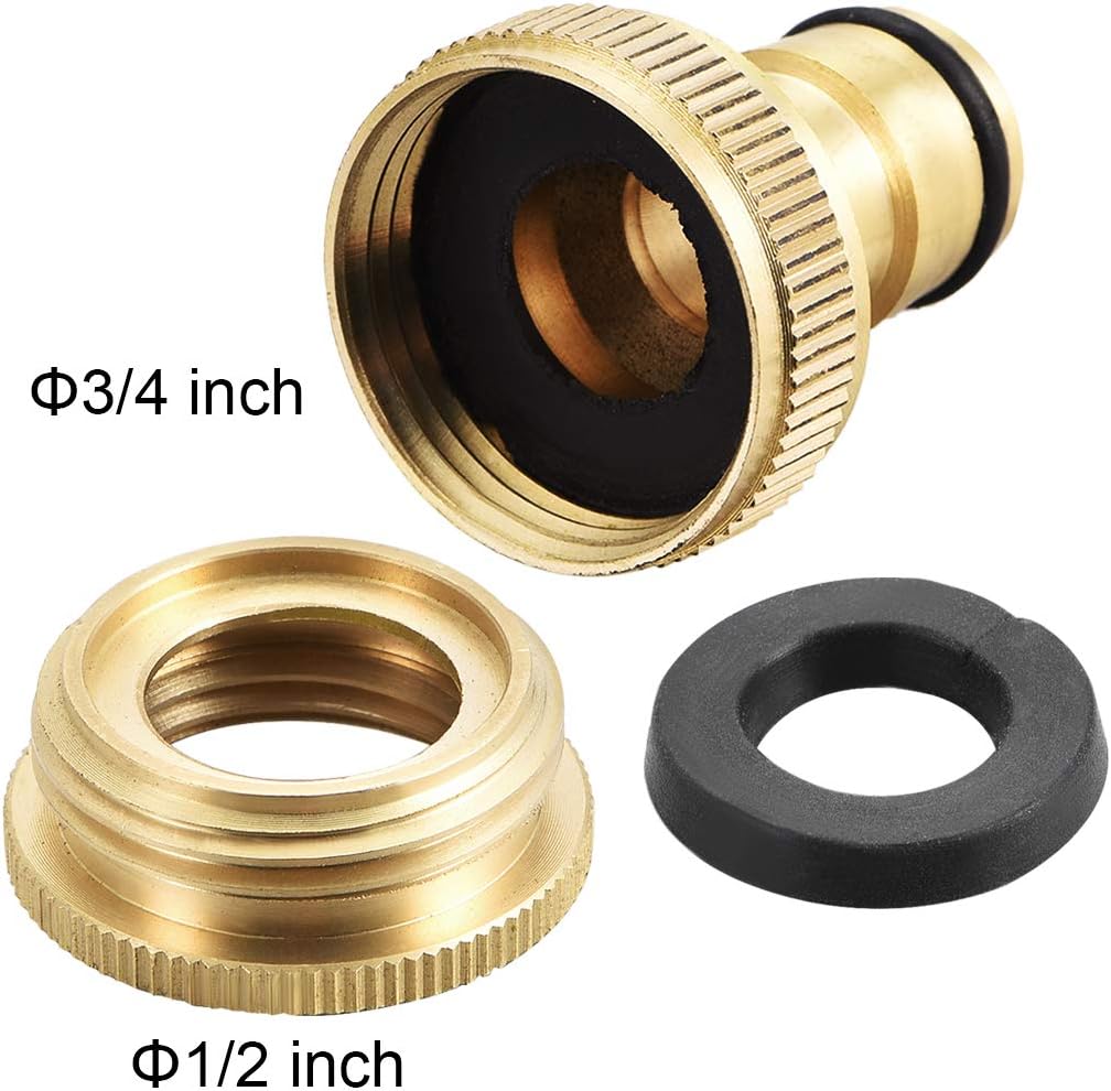 sourcing map 2-in-1 Garden Hose Quick Connect 1/2 G to 3/4 G Brass Water Hose Fitting Connectors, Gold Tone, 1/2" to 3/4"-Gold-1pcs - Image 4