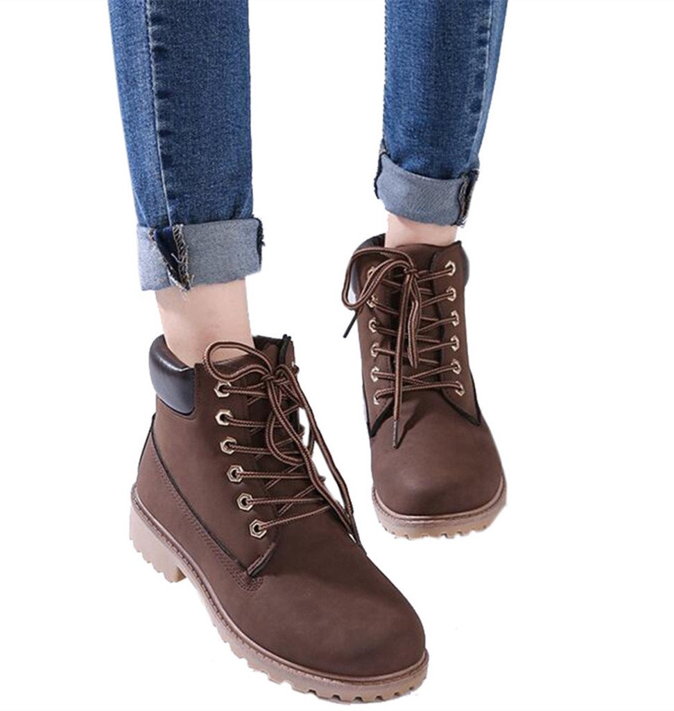 DADAWEN Women's Round Toe Waterproof Lace Up Platform Chunky Low Heel Work Combat Boots Fashion Ankle Booties - Image 6