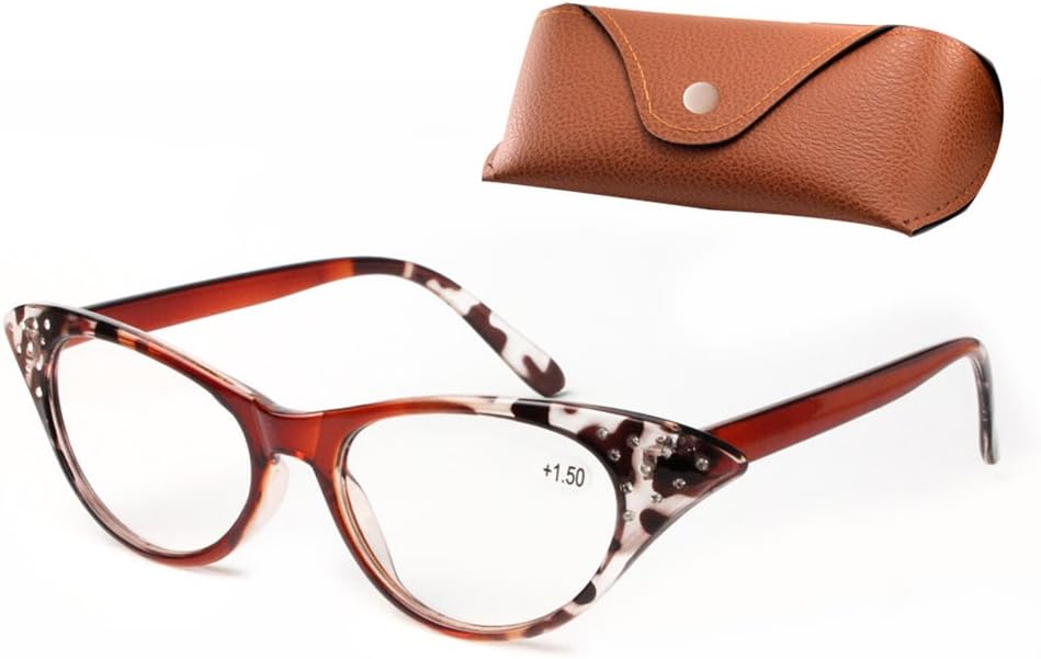 Computer Reader Woman cat Ear Style Crystal Watch TV Reading Leopard Reading Glasses Glasses Box (2.0 x, Leopard)