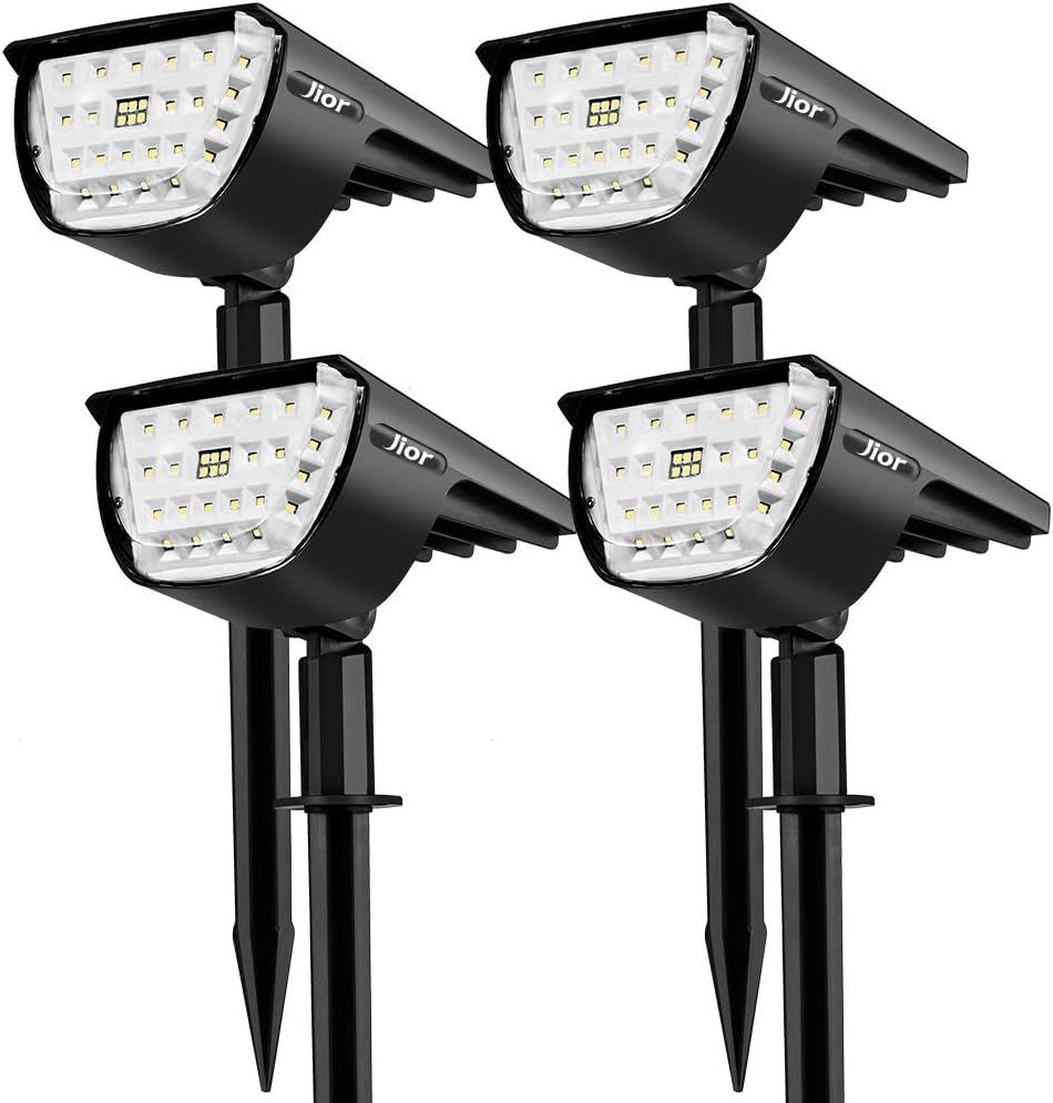 JIOR Solar Landscape Spot Lights Outdoor 32 LED IP65 Waterproof Wireless Lights for Garden 4 Pack (Cold White) - - 