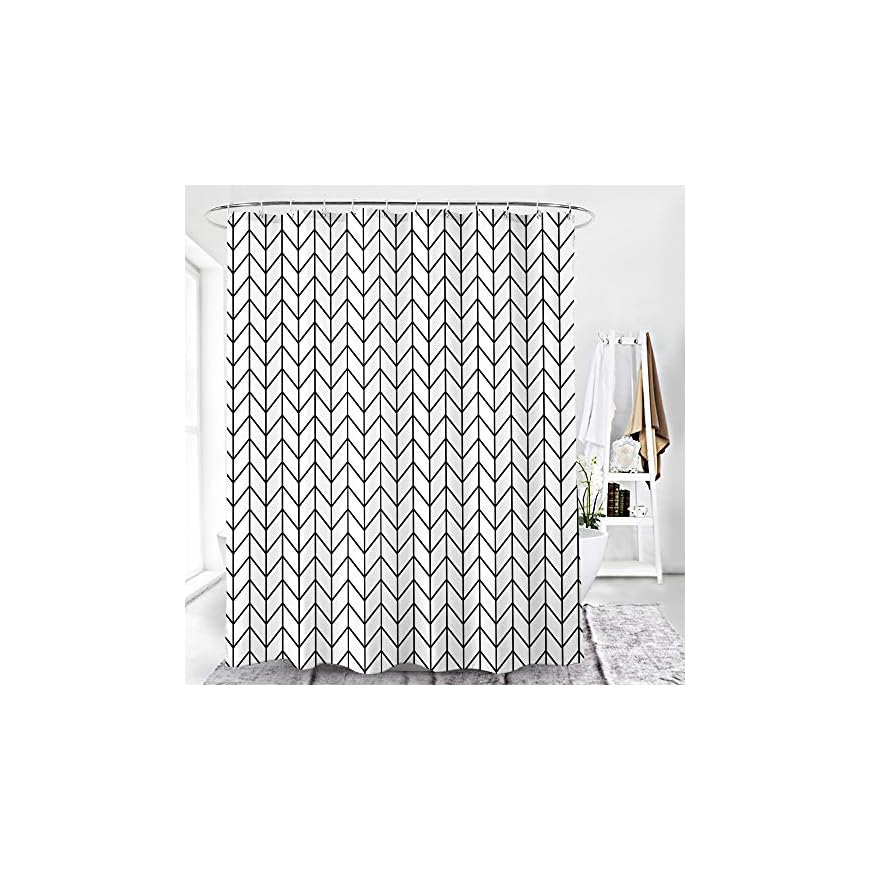 AmazerBath Fabric Shower Curtain, Black Herringbone Pattern Polyester