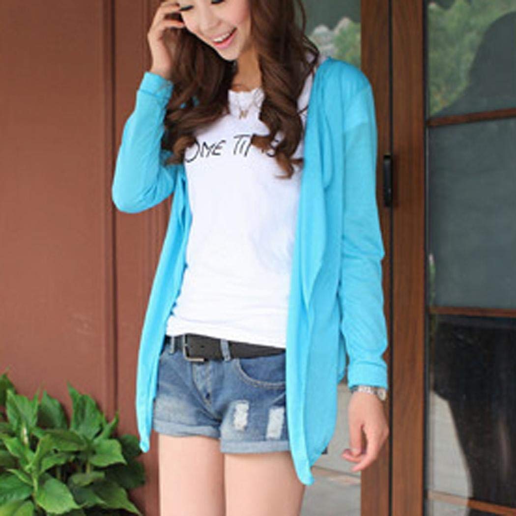 Kisshes Women\'s Long Sleeve Front Open Cardigan Outwear Sweater Tops Ultra-Light Sun Protection Cardigan Cover-Ups Sky Blue