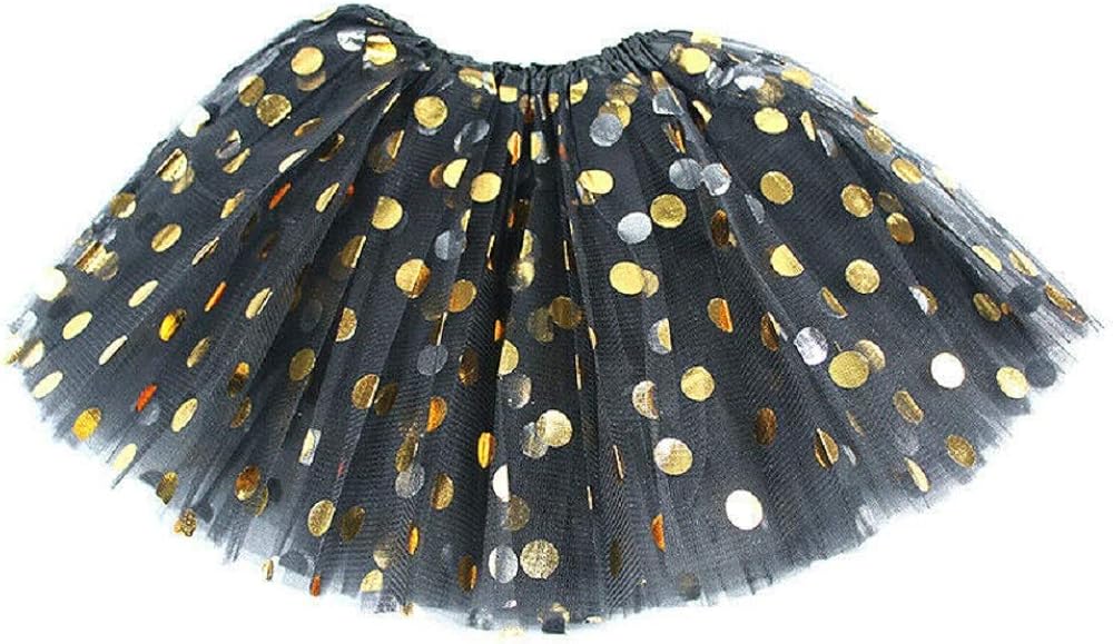 QIN - OKC 12" Girls Fluffy Birthday Christmas Tutu Skirt/Princess Ballet Dance Sparkle Star Polka Dot Solid Sequins Tutus 3-8 Y (Polka dot Black): Clothing