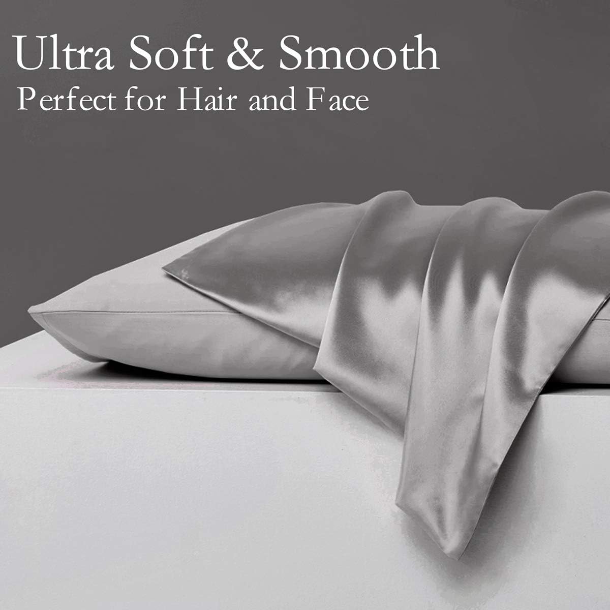 JOGJUE Silk Pillowcase for Hair and Skin 2 Pack 100% Mulberry Silk Bed Pillowcase Hypoallergenic Soft Breathable Both Sides Silk Pillow Case with Hidden Zipper, Standard Size Pillow Cases (Grey): Kitchen & Dining