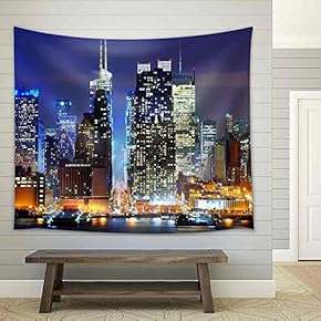 Lower Manhattan from Across The Hudson River in New York City. - Fabric Wall Tapestry Home Decor - 51x60 inches
