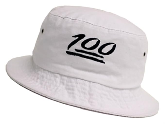 Emoji 100 Symbol Embroidered Bucket Hat (WhiteBlack) Amazon.in
