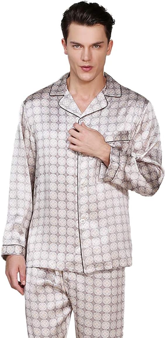 Men's Sleepwear Nightgown 100 Silk Pyjamas Autumn and Winter TwoPiece