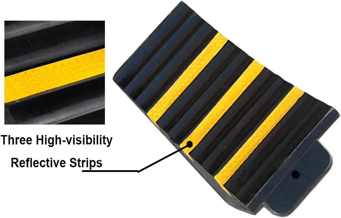 RELIANCER 2 Pack Wheel Chocks Heavy Duty Extra Large Industrial Rubber Wheel Chock Blocks w/Handle Reflective Strips for Travel Trailer Hauler Truck Fire Truck Commercial Vehicle RV 10" x 6" x 7.3": Automotive