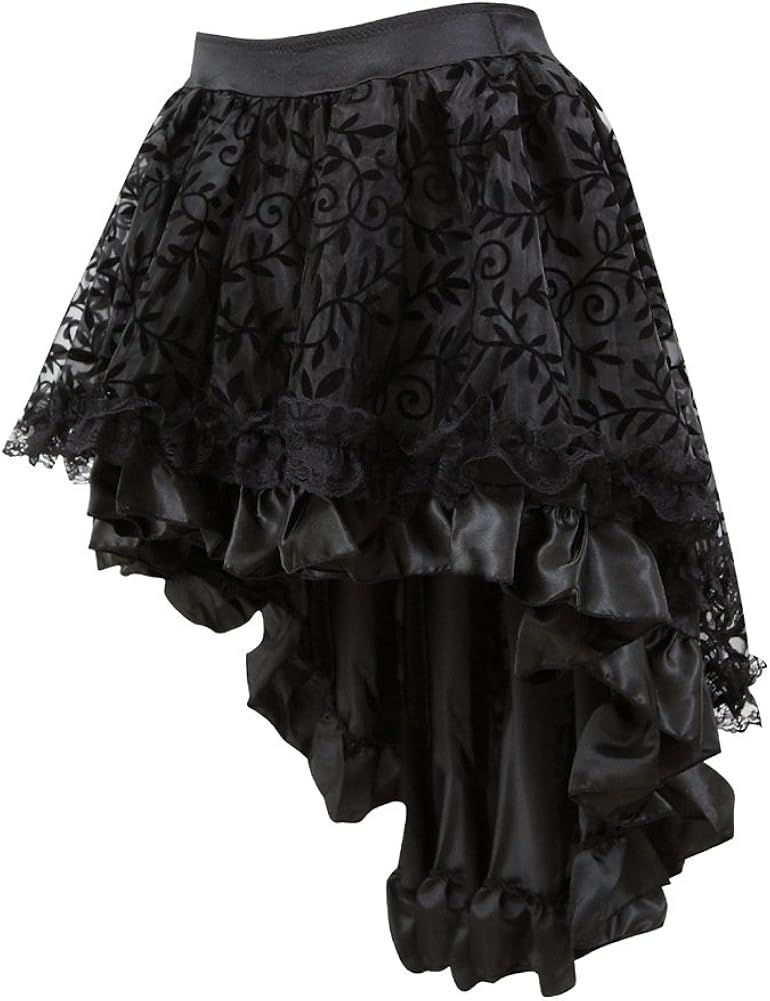 Coswe Women's Solid Color Lace Asymmetrical High Low Corset Skirt at  Women’s Clothing store