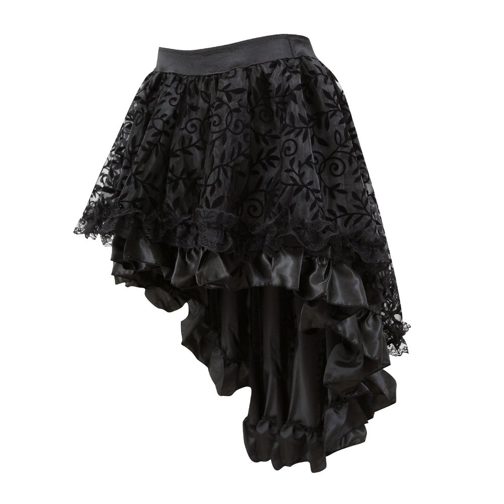 Steampunk Costumes, Outfits for Women Coswe Womens Solid Color Lace Asymmetrical High Low Corset Skirt $32.32 AT vintagedancer.com