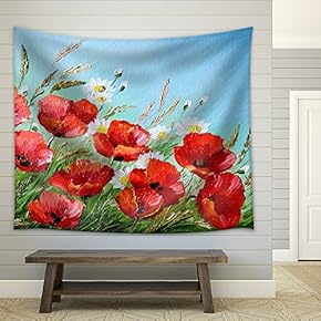 Oil Painting - Poppies in The Field, Flowers, Spring - Fabric Wall Tapestry Home Decor - 51x60 inches