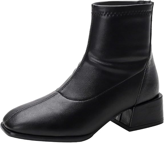 Amazon ブウケ ブーツ レディース ショート丈 ブーティー 歩きやすい ミドルヒール スムース 黒 大きいサイズ 太ヒール ストレッチ 履きやすい 痛くない おしゃれ ショートブーツ 冬 流行 30代 40代 50代 靴 アンクルブーツ ブウケ ブーツ ブーティ