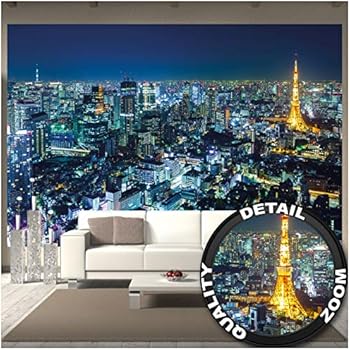 Great Art Wall Mural - Tokyo City - Decoration Tokyo Skyline Night Metropolis Tokyo Tower Panorama Picture Japan Decoration Cosmopolitan City Travel Wallpaper (82.7 x 55 Inch / 210 x 140 cm)